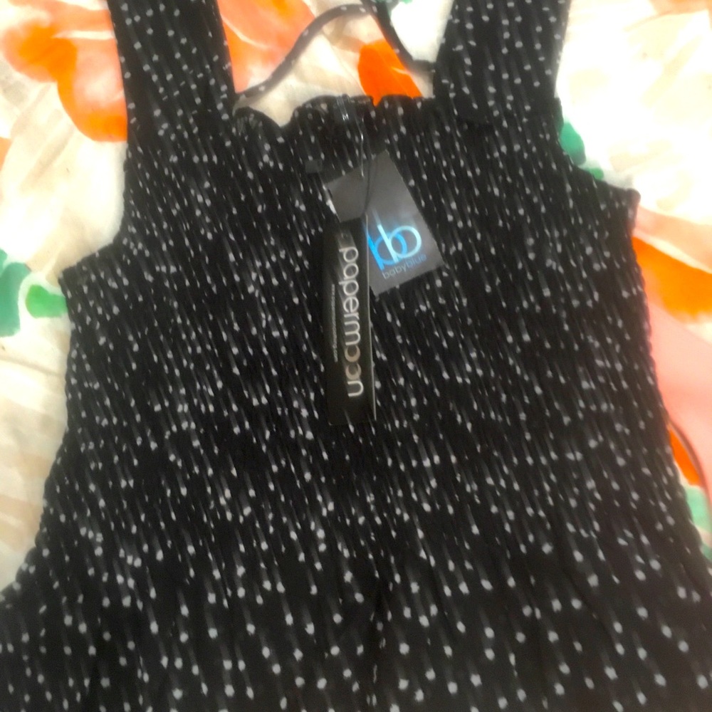Black with white polka dots top